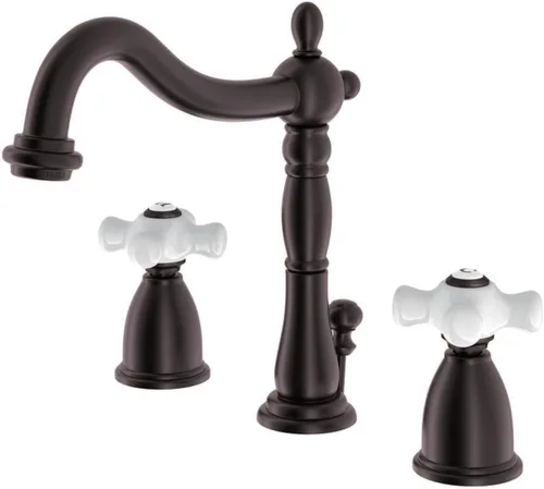 Miniatura 5 de Kingston Brass KB1978PX Heritage - Grifo de lavabo con mango cruzado de porcelana, níquel cepillado, centro ajustable de 8 pulgadas cepillado níquel