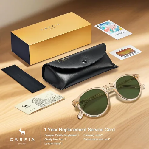 Miniatura 7 de CARFIA Gafas de sol redondas de acetato para hombre, polarizadas, protección UV, gafas de sol clásicas retro CA5289L