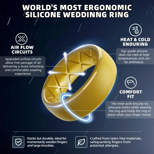 Miniatura 68 de Egnaro Anillos de boda de silicona para hombre: 1/4/6/7 Multipack de anillos de boda de goma con arco interior Diseño ergonómico transpirable