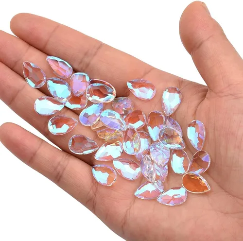 Miniatura 11 de 100 piezas de diamantes de imitación de cristal iridiscente púrpura iridiscente AB pera 3D laminados para uñas, dijes de decoración de 3 tamaños