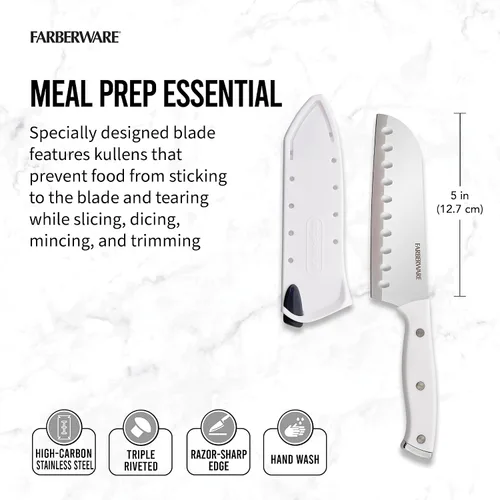 Miniatura 2 de Farberware Edgekeeper Cuchillo Santoku con triple remache con cubierta de hoja autoafilable, cuchillo de cocina de acero inoxidable de alto carbono