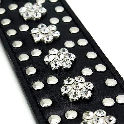 Miniatura 9 de Collares de perro con diamantes de imitación, diseño de flores, de piel sintética con tachuelas y diamantes de cristal brillantes, deslumbrante, Rojo