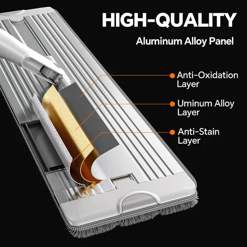 Miniatura 4 de Trapeador de microfibra autoescurridor, trapeador plano manos libres con hoja para escurrir, panel de aluminio, secado húmedo para apartamentos