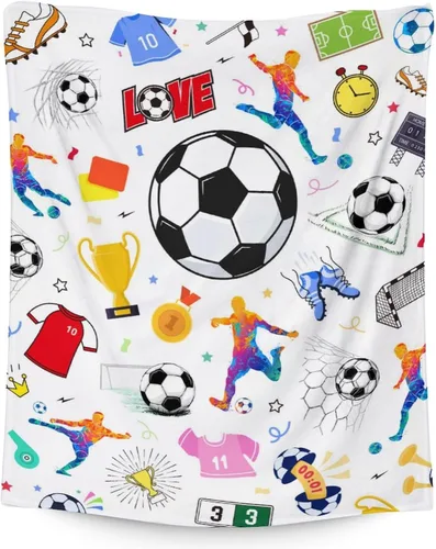 Miniatura 21 de Manta de fútbol para niños y niñas, tamaño regazo de 30 x 40 pulgadas, manta suave y acogedora, regalo para equipo de fútbol, manta deportiva azul