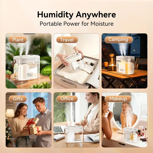 Miniatura 9 de DIGIX - Humidificador portátil recargable con pantalla inteligente, luz nocturna, fácil de limpiar, 1.4L, pequeños humidificadores para recámara