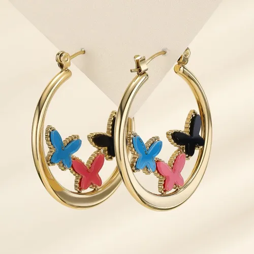 Miniatura 2 de Aretes de aro, aretes de acero inoxidable chapados en oro personalizado, Acero inoxidable, Sin gemas.