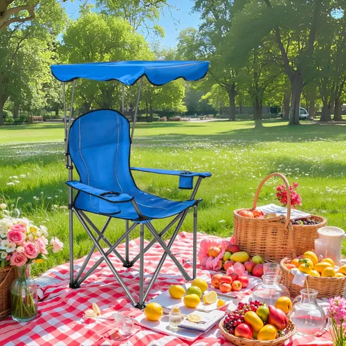 Miniatura 10 de ALPHA CAMP Silla de campamento con toldo resistente, capacidad de 350 libras, silla plegable de gran tamaño con parasol ajustable, silla portátil