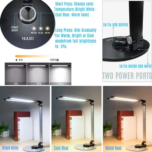 Miniatura 2 de NUNET Lámparas LED de escritorio para oficina en casa, lámpara de piano para piano vertical, lámparas de escritorio de aluminio giratorias con Negro
