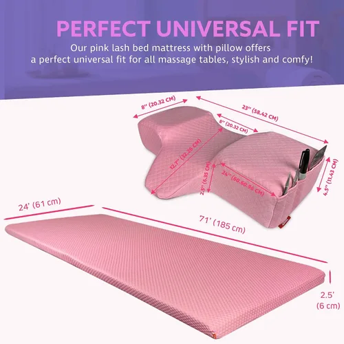 Miniatura 2 de Colchón de pestañas + almohada (rosa) Cómodo cubrecolchón - con cuatro correas en las esquinas y parte inferior antideslizante Almohada