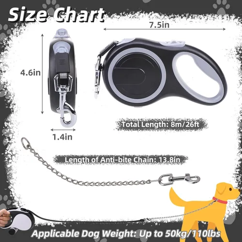Miniatura 2 de PUPTECK Correa retráctil para perros con cable a prueba de mordidas para perros pequeños, medianos y grandes, correa resistente para entrenamiento