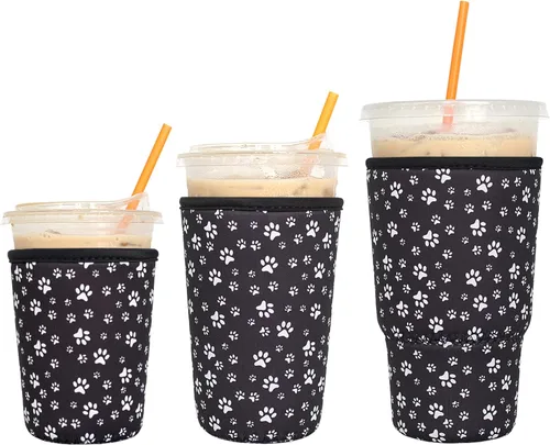 Miniatura 19 de Paquete de 3 fundas reutilizables para café helado - Xumbtvs funda aislante para bebidas frías, soporte de taza de café de neopreno (negro)