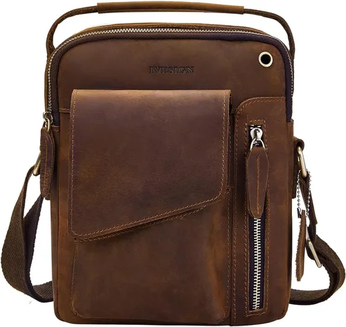 IVESIGN Bolso bandolera para hombres y mujeres, bolso de hombro de cuero Crossbody