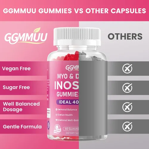 Miniatura 7 de Paquete de 2 gomitas de mio-inositol y D-Chiro inositol para mujeres de 2000 mg + 50 mg de proporción ideal 40:1 con vitamina D3, glicinato
