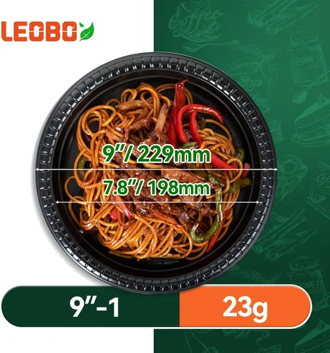 Miniatura 2 de Paquete de 150 platos de plástico negro de 9 pulgadas, envueltos retráctiles, sin prelavado BPA Free Heavy Duty Reusable & Sturdy Trays