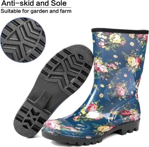 Miniatura 49 de DKSUKO Waterproof Womens Rain Boots insulated,Lightweight Rubber fashion Boots in Gardening,Warm and Comfortable Wide Calf Rain Boots with Glossy in