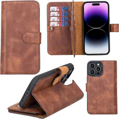 Miniatura 36 de HARDISTON Funda de piel auténtica de alta calidad hecha a mano para iPhone 11 Pro de 5.8 pulgadas, tarjeteros de doble folio, funda magnética Negro