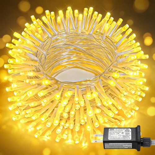 Miniatura 28 de Tira de 200 luces LED de 66 pies para exteriores, luces de Navidad conectables para interiores, cable transparente, impermeable, 8 modos de luces