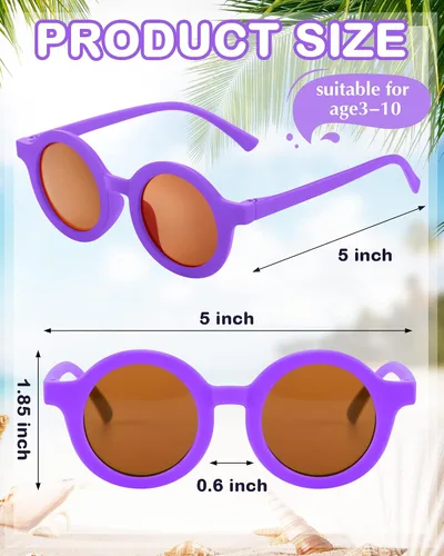Miniatura 2 de Flutesan 24 pares de lentes de sol redondos para niños, lindos lentes de sol circulares retro para niños y niñas, niños pequeños al aire libre UV