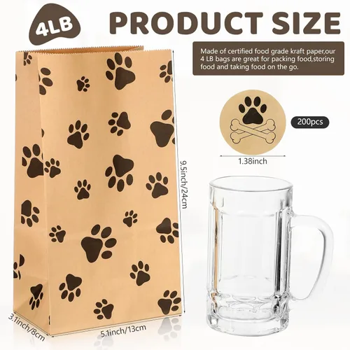 Miniatura 2 de Meanplan - 200 bolsas de papel con huella de papel para perros, bolsas a granel para almuerzo, aperitivos, pan, dulces, sándwich, palomitas de maíz