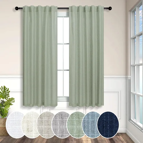 Miniatura 100 de Cortinas de lino azul de 84 pulgadas de largo para sala de estar; juego de 2 paneles con lengüeta trasera; cortinas con dobladillo para barra; Azul