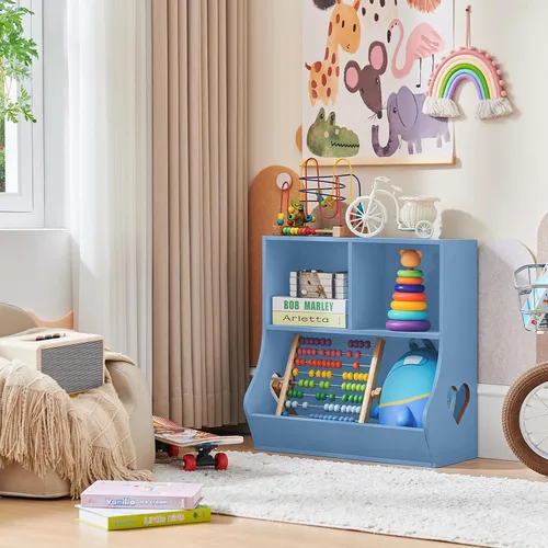 Miniatura 2 de Lerliuo Estantería y organizador de almacenamiento para bebés y niños pequeños, gabinete y librero para niños, estante de madera con 3 Azul
