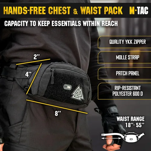Miniatura 2 de M-Tac Riñonera para hombre - Riñonera pequeña compañera - Cinturón de estilo táctico EDC (negro)