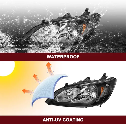 Miniatura 8 de JSBOYAT Conjunto de faros delanteros de repuesto con bombillas para Honda Civic 2/4 puertas 2004-2005, carcasa negra, reflector ámbar