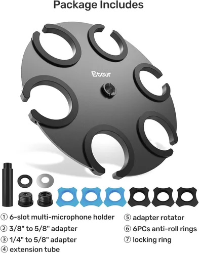Miniatura 8 de Soporte para micrófono múltiple de hasta 6 micrófonos, soporte de micrófono de aluminio para micrófonos inalámbricos e inalámbricos, se monta