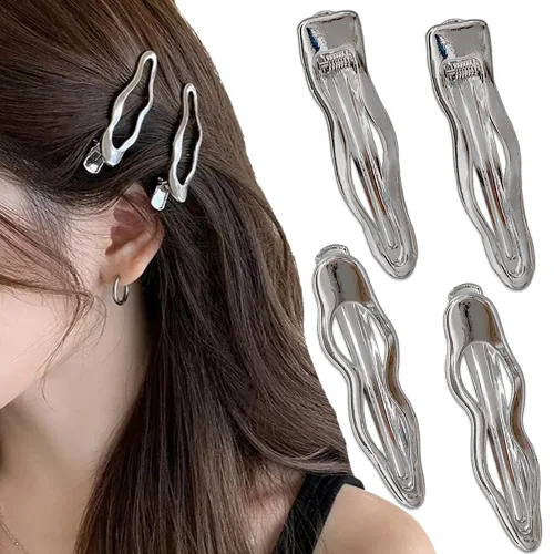 Pinzas de pelo onduladas de metal plateado para mujeres, pinzas de pelo de cocodrilo para niñas, pinzas para el pelo pequeñas, pinzas para el pelo,
