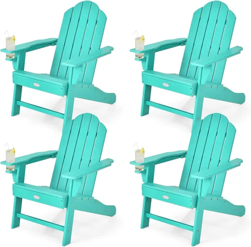 Miniatura 17 de Tangkula Silla Adirondack para exteriores, sillones de polietileno de alta densidad resistentes a la decoloración con soporte para tazas, sillas