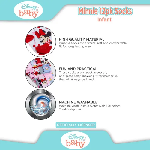 Miniatura 4 de Disney Baby Girl Socks - 12 Pack Minnie Mouse, Daisy Duck, Princess Socks for Infants - Newborn Essentials for Girls (0-24M)