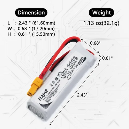 Miniatura 2 de Paquete de 4 baterías LiPo de 7.4V 600mAh 45C 2S con enchufe XT30 y cargador 2 en 1 para WLtoys XK K130 Seis canales 3D Stunt RC Helicópteros Drones