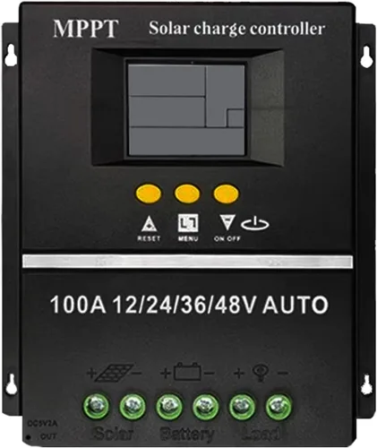 Miniatura 5 de Controlador de carga solar MPPT 100A, 12/24/36/48V, pantalla LCD, USB dual, negro