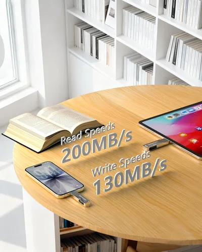 Miniatura 2 de Unidad flash USB 3.0 de 64 GB, unidad de pulgar Speederlash Dual USB A y Tipo-C, velocidad de lectura de 200 MB/s, carcasa metálica giratoria 2 en 1