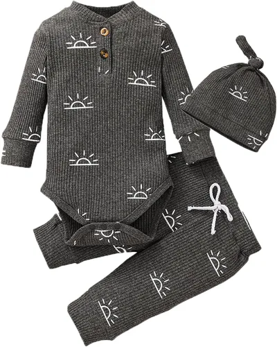 Miniatura 99 de Conjunto de 3 piezas de ropa de bebé recién nacido con estampado de manga larga + pantalones + sombrero