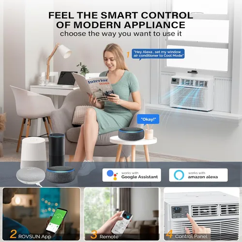 Miniatura 3 de ROVSUN Aire acondicionado inteligente de 14,000 BTU para ventanas con WiFi, ahorro de energía, con control remoto y aplicación, función