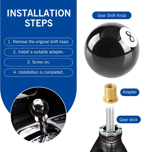 Miniatura 4 de Mango de palanca de cambios para automóvil, bola de billar de 2.16 pulgadas, perilla de palanca de cambios manual en forma de 8 con adaptadores