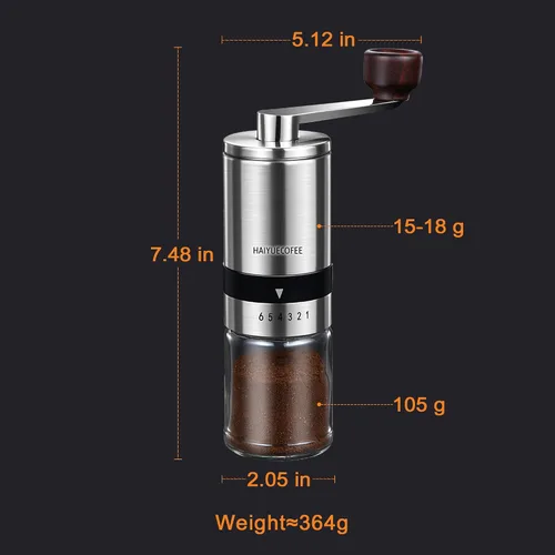 Miniatura 4 de Molinillo de café manual con 6 ajustes de grosor ajustables, molinillo de café con manivela de mano con rebabas de cerámica para granos de expreso