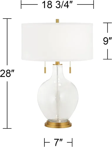 Miniatura 4 de Color + Plus Toby - Lámpara de mesa de cristal moderna de 28 pulgadas de alto, cadena de tirar, acabado de latón dorado, tela única, pantalla
