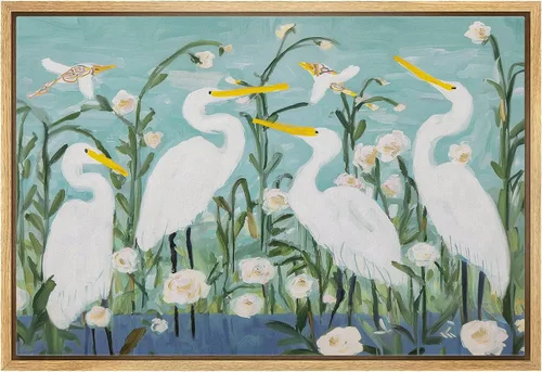 Miniatura 34 de SIGNLEADER Impresión en Lienzo Enmarcado Arte de Pared Prado Cálido de Verano con Flores Silvestres Ilustraciones Florales Vibrantes Arte Moderno