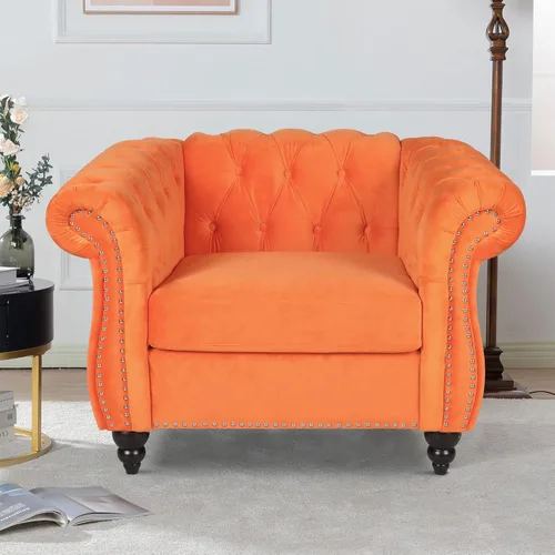 Miniatura 9 de LEVNARY Sillón Chesterfield de Terciopelo, Sillón Individual de Estilo Moderno de Mediados del Siglo con Respaldo de Botones y Decoración con Beige
