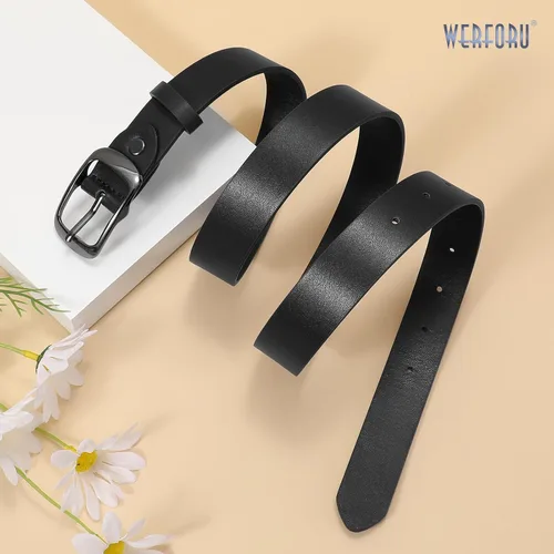 Miniatura 6 de WERFORU Cinturón de cuero negro para mujer, hebilla pulida de talla grande para pantalones vaqueros