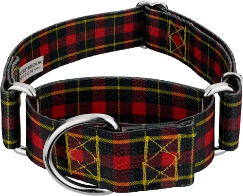 Country Brook Petz - Collar de perro Martingala a cuadros de búfalo (1 1/2 pulgadas, mediano)