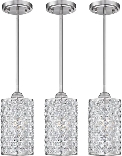 Miniatura 10 de Paquete de 2 lámparas colgantes de cristal para isla de cocina, moderna y concisa, acabado negro con pantalla de metal de placa de cristal para bar