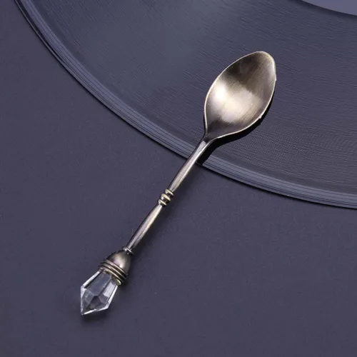 Miniatura 9 de Kichvoe Cuchara de café retro estilo corte europeo de 4.13 pulgadas, mini cuchara agitadora con cabeza de diamante incrustada para postre de café