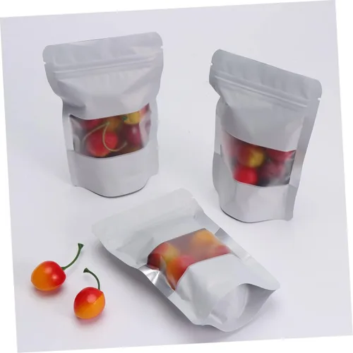 Miniatura 8 de 100 bolsas aluminizadas con cremallera con ventana transparente, bolsas selladas para alimentos blancos para almacenamiento para frutos secos, té