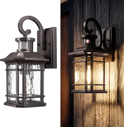Miniatura 9 de Emliviar Luces de Farol de Pared para Exteriores, Lámpara de Aplique de Pared Exterior de 1 Luz, Acabado Negro con Vidrio Granulado Transparente