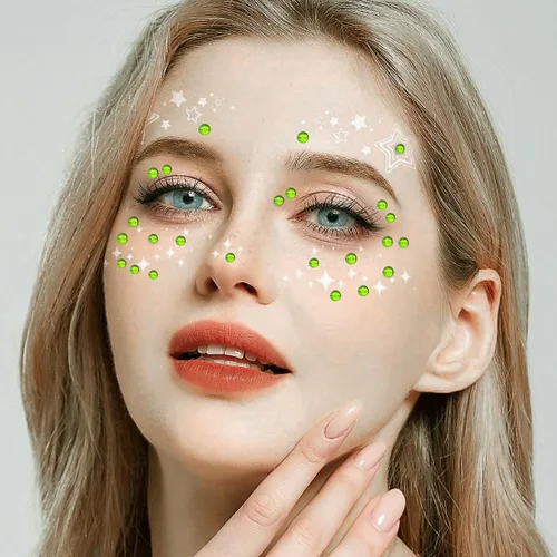 Miniatura 3 de 3090 calcomanías autoadhesivas de diamantes de imitación para la cara, joyas para el cabello, gemas de ojos con purpurina para el cuerpo, verde