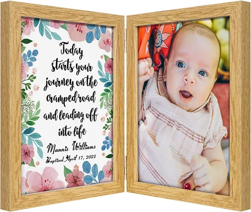 Miniatura 9 de Regalo de bautismo personalizado para bebé, marco de fotos personalizado, poema de bendición en marco de fotos doble de 5 x 7 pulgadas, regalo