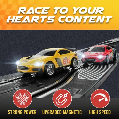 Miniatura 8 de Slot Car Race Track Sets - Juego de pistas de carreras eléctricas, 4 pistas de autos de alta velocidad para niños, auto de control remoto, juguetes